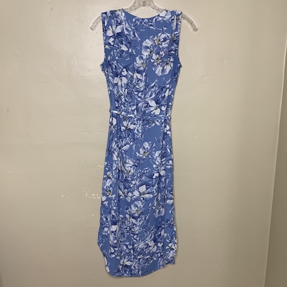 ROSE & OLIVE Shirt Dress Blue White Floral Button Front Belted Sleeveless XS - Picture 2 of 12